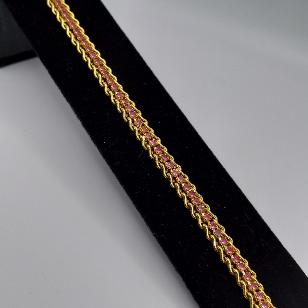 Vintage Tennis Bracelet w/Pink Rhinestones& Goldtone, GC. - Picture 9 of 9